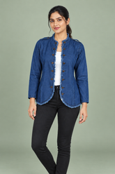 Denim Soft Cotton Frayed Edge Shrug Jacket - Havva Fashion - Image 1