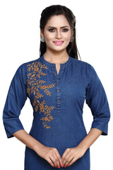 Denim Embroidered Kurta