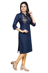 Denim Embroidered Kurta