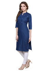 Denim Embroidered Kurta