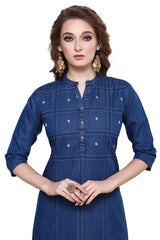 Denim Embroidered Kurta