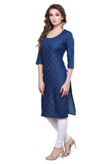 Denim Embroidered Kurta