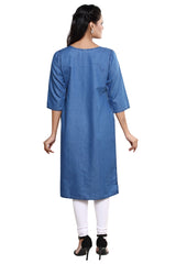 Denim Embroidered Round Neck Kurta