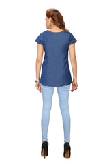Denim Butta Embroidered Cross Luppi Border Tabla HSL Round Neck Kurti