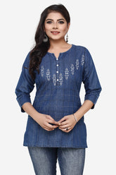 Denim Embroidered Kurti