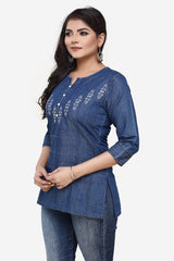 Denim Embroidered Kurti