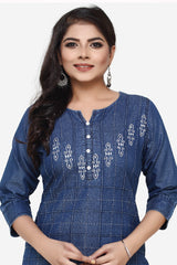 Denim Embroidered Kurti