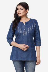 Denim Embroidered Kurti