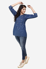 Denim Embroidered Kurti
