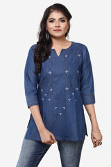 Denim Embroidered Kurti