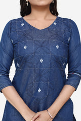 Denim Embroidered Kurti