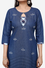 Denim Embroidered Kurta