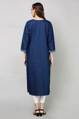 Denim Butta Embroidered Kurta
