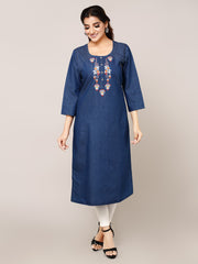 Denim Embroidered Kurta