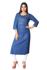 Denim Embroidered Kurta
