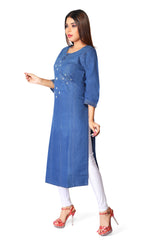Denim Embroidered Kurta
