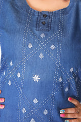 Denim Embroidered Kurta