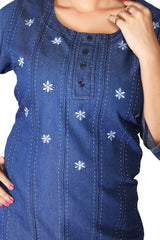 Denim Embroidered Kurta