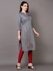 Denim Embroidered Butta up down Mandarine Collar Kurta