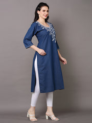 Denim Embroidered Kurta