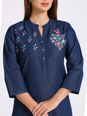Denim Embroidered Kurta