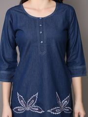 Denim Embroidered Kurti