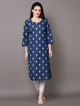 Denim Printed allover butta Round V Neck Kurta