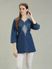 Denim Embroidered Kurti