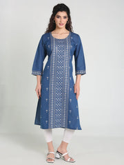 Denim Panel Sequence Embroidery Kurta
