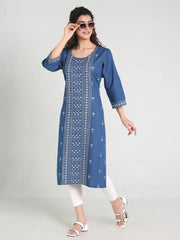 Denim Panel Sequence Embroidery Kurta