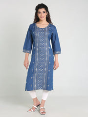 Denim Panel Sequence Embroidery Kurta