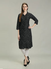 Denim Printed Apple Straight Kurti One Side Pocket