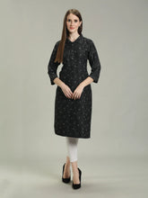 Denim Printed Apple Cut Kurta One Side Pocket