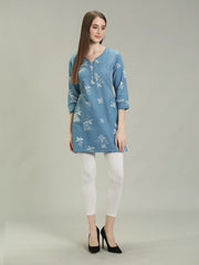Denim Printed Kurta Patti Both Side Poket Kurti