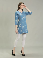 Denim Printed Kurta Patti Both Side Poket Kurti