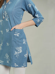 Denim Printed Kurta Patti Both Side Poket Kurti