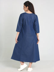 Denim Red flower Embroidered Kurta