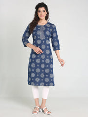 Denim Printed Embroidered Kurta with Patti
