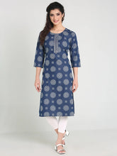 Denim Printed Embroidered Kurta with Patti