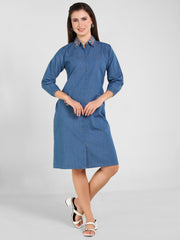 Denim Collar Pocket Embroidered Shirt Collar One Piece