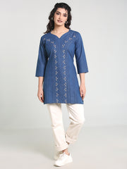 Denim Embroidered Kurti