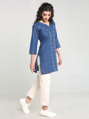 Denim Embroidered Kurti