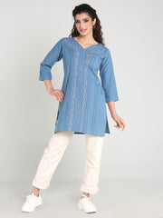 Denim Embroidered Kurti