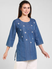 Denim Embroidered Kurti