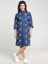 Denim Printed Shirt Collar One-piece Dress