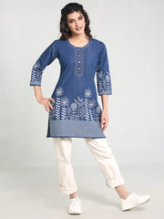 Denim S Flower Printed Lining Kurti
