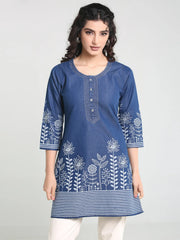 Denim S Flower Printed Lining Kurti