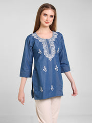 Denim Lucknowi Embroidred Kurti