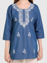 Denim Lucknowi Embroidred Kurti