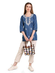 Denim Lucknowi Embroidred Kurti